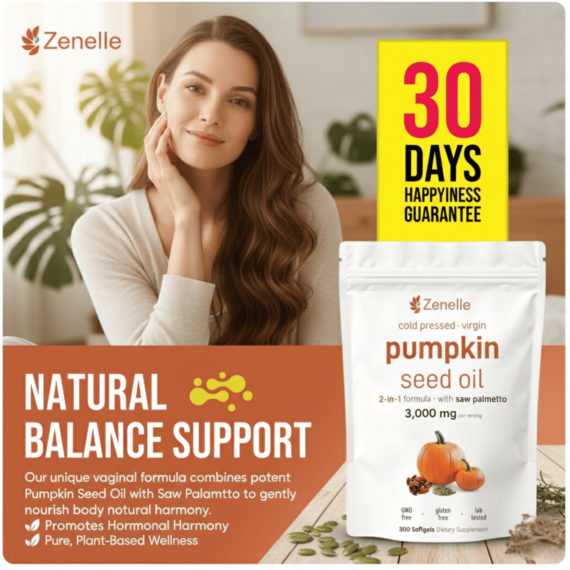 Zenelle Cold Pressed Pumpkin Seed Oil with Saw Palmetto Softgels